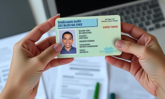 Manos mostrando papeles de licencia de conducir internacionales sobre un mapa de México.